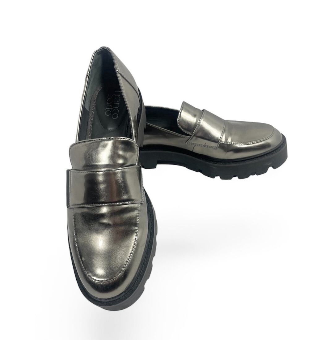 Franco Sarto Gray Silver Pewter Lug Black Loafers Y2K 90's Style Women 8.5